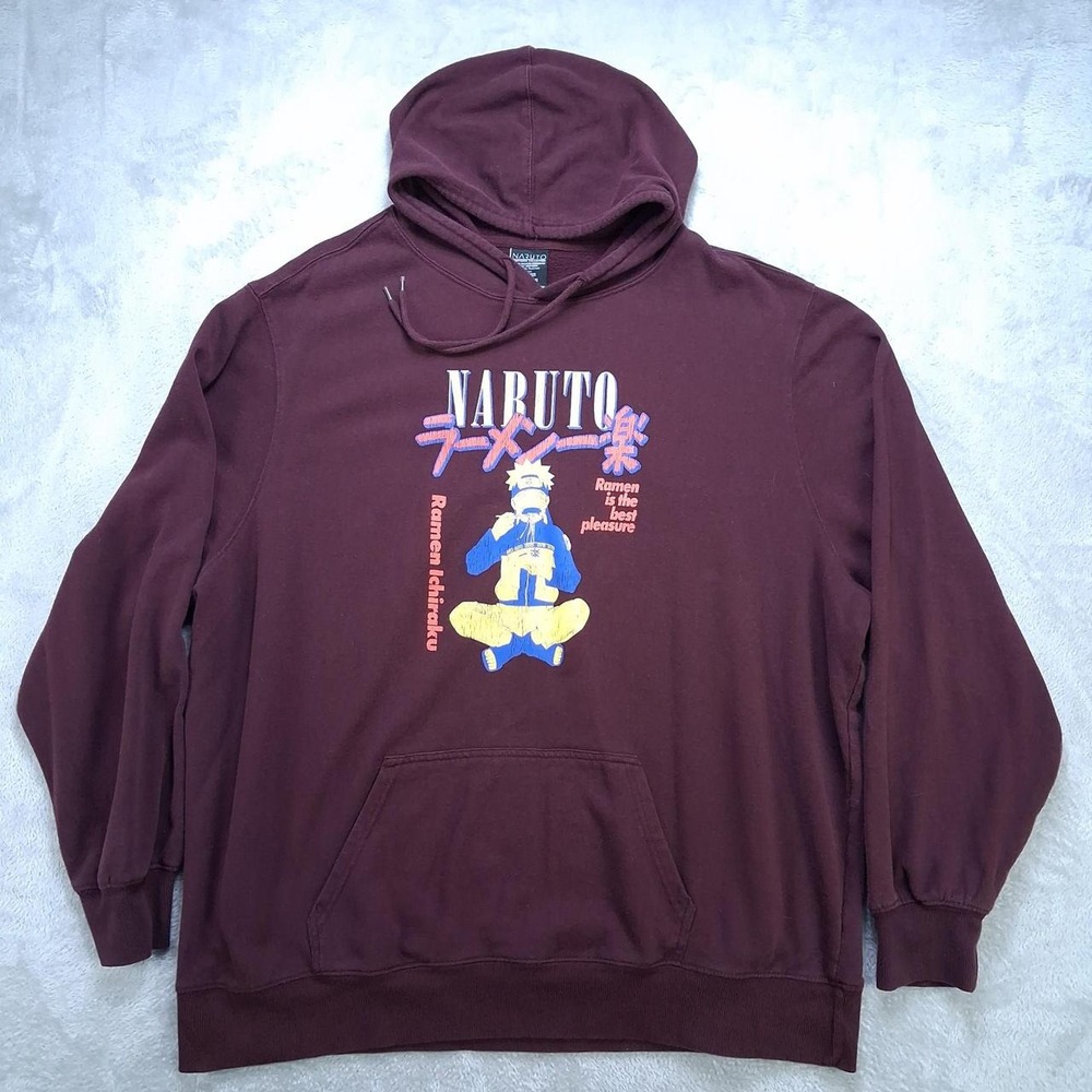 Naruto Shippuden Mens 3XL Ramen Ichiraku Anime Graphic Pullover Hoodie Burgundy